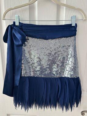 By Anthropologie | Blue, Sequin & Fringe Mini Skirt | NWT $168